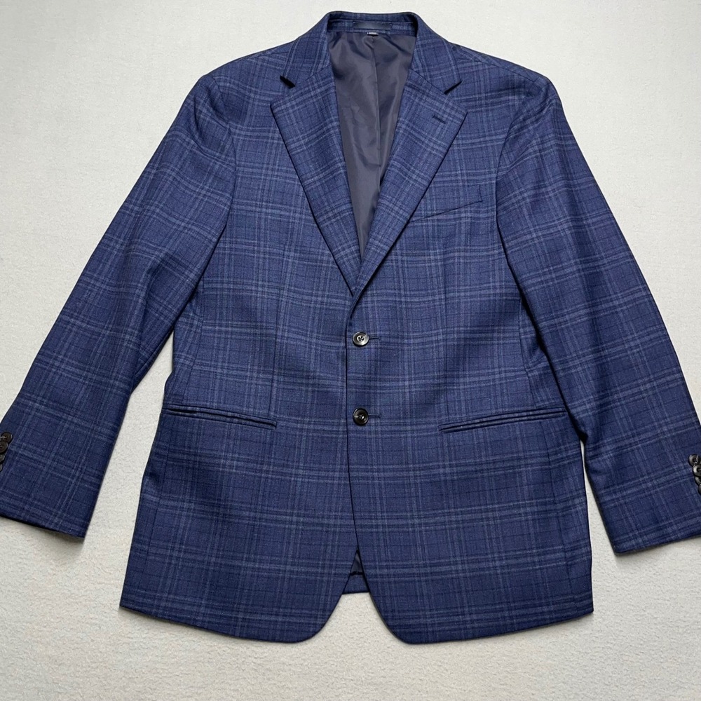 JOS A BANK 1905 Mens Plaid Blazer Jacket Wool Spandex Blue Size‎ 38 Short - Picture 3 of 14